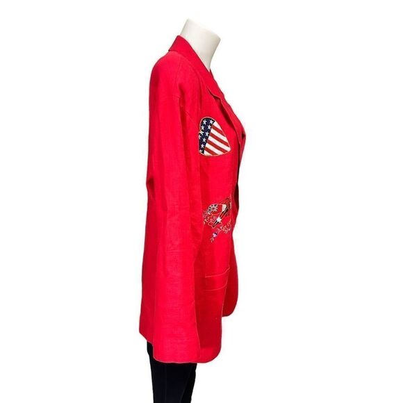 ADAM DOUGLASS Red Vintage Linen Blazer Patriotic My‎ Country Flag Embroidery XL - Picture 6 of 9